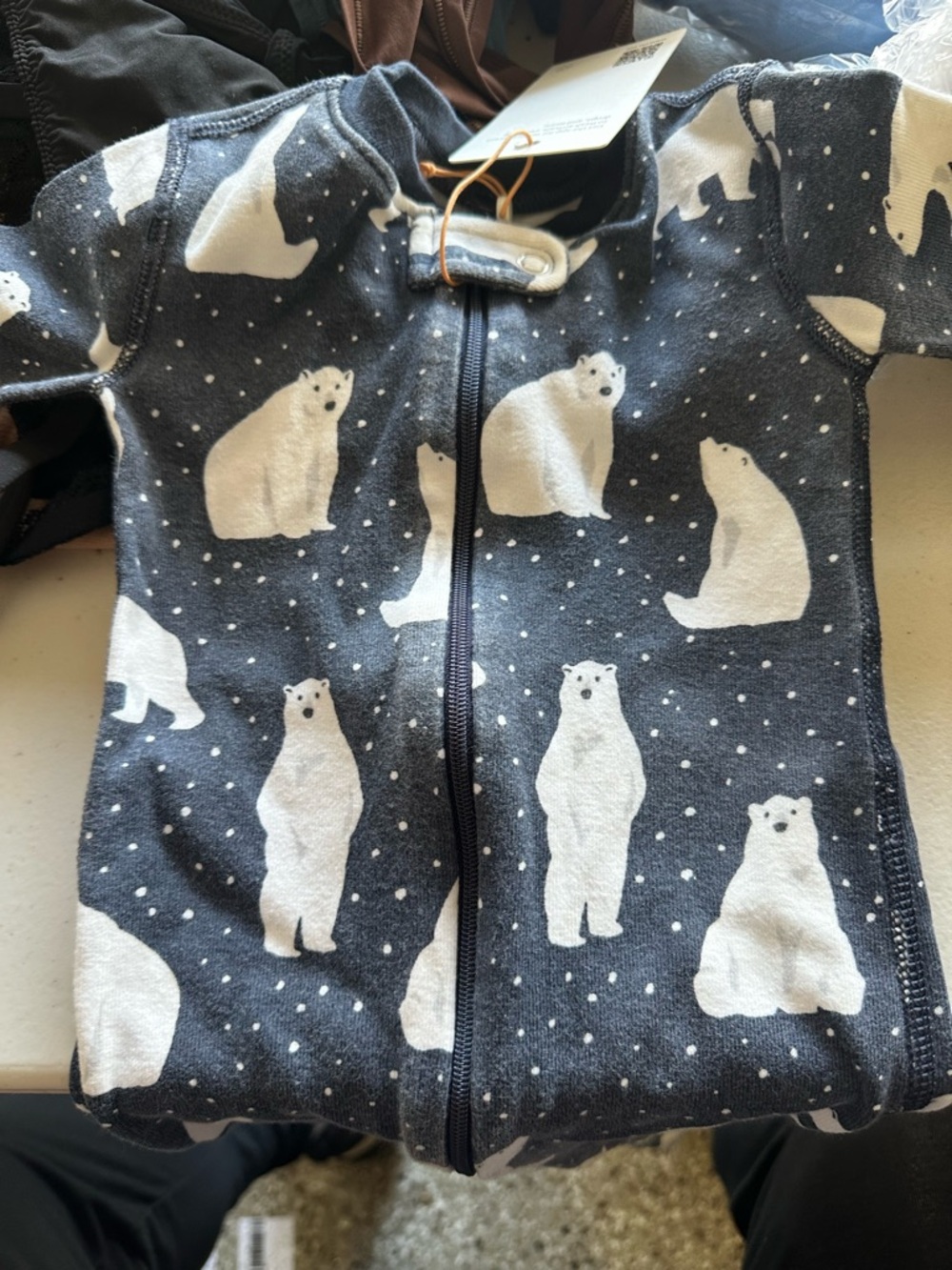 Quince Navy and White Polar Bear Zip One-Piece Footie